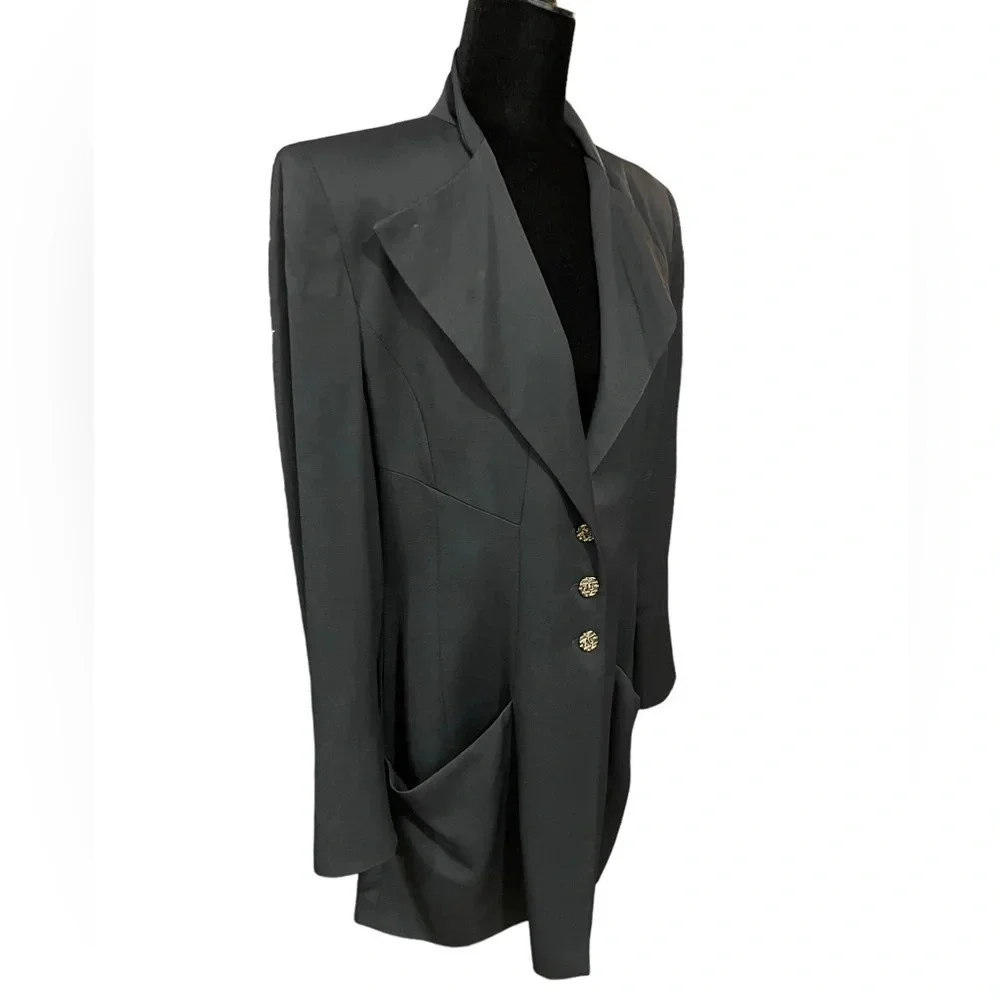 Vintage FENDI 365 Blazer Tuxedo Style Shoulder Pads Logo Buttons IT 46 - Picture 10 of 10